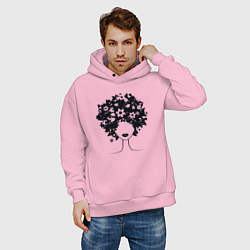 Толстовка оверсайз мужская Цветочная девушка, цвет: светло-розовый — фото 2