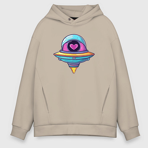 Мужское худи оверсайз Инопланетная тарелка с сердечком / Миндальный – фото 1
