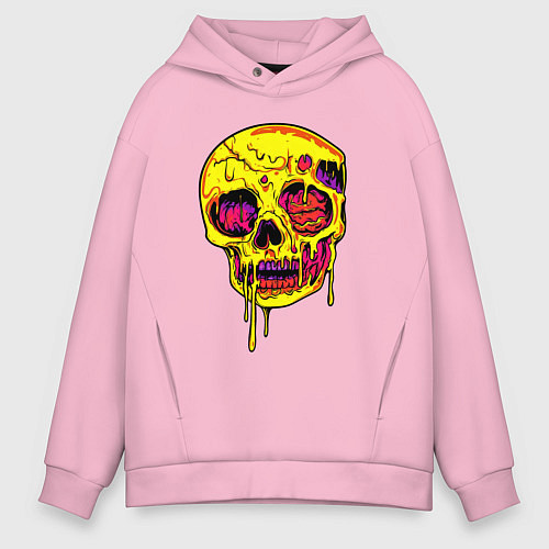 Мужское худи оверсайз Желтый растекшийся череп / Светло-розовый – фото 1