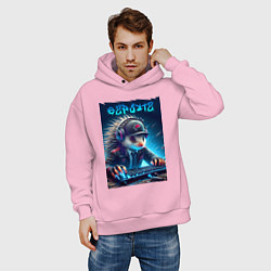Толстовка оверсайз мужская Дикобраз командный игрок - неоновое свечение, цвет: светло-розовый — фото 2