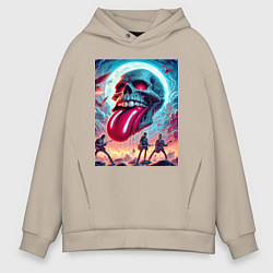 Толстовка оверсайз мужская Rolling Stones - skull transformation, цвет: миндальный