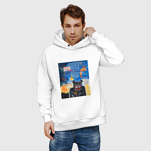 Мужское худи оверсайз Ярко синее граффити с медведем / Белый – фото 3