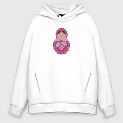 Толстовка оверсайз мужская Матрёшка в розовом, цвет: белый