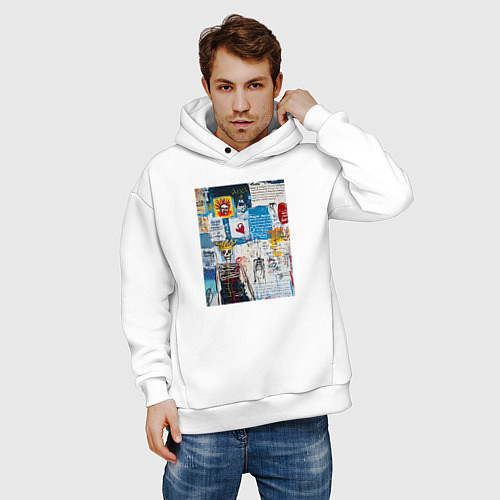 Мужское худи оверсайз Граффити уличное искусство со скелетом и надписями / Белый – фото 3