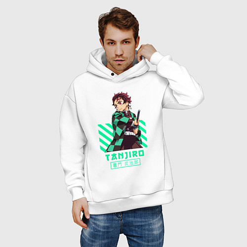 Мужское худи оверсайз Клинок рассекающий демонов Tanjiro / Белый – фото 3