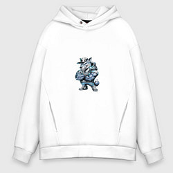 Толстовка оверсайз мужская Мультяшный хищник, цвет: белый