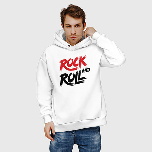 Мужское худи оверсайз Rock and roll star / Белый – фото 3