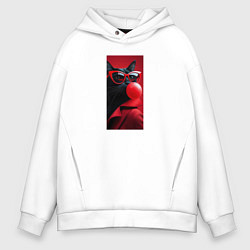 Толстовка оверсайз мужская Чёрный кот надувает жвачку, цвет: белый