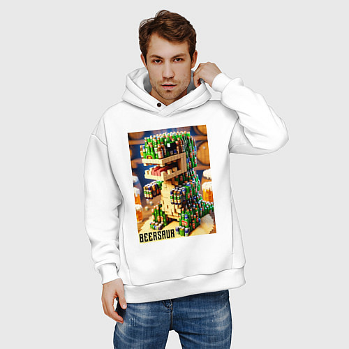 Мужское худи оверсайз Beersaur and Minecraft - fantasy ai art meme / Белый – фото 3