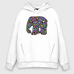 Толстовка оверсайз мужская Цветной слоник, цвет: белый
