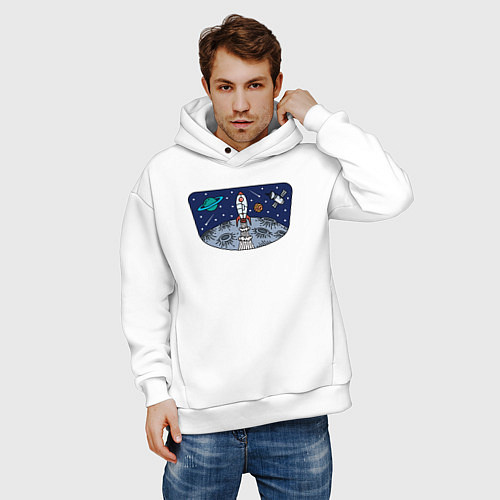 Мужское худи оверсайз Space travel / Белый – фото 3