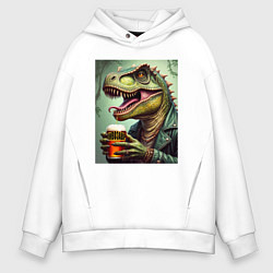 Толстовка оверсайз мужская Пивозавр с бокалом, цвет: белый