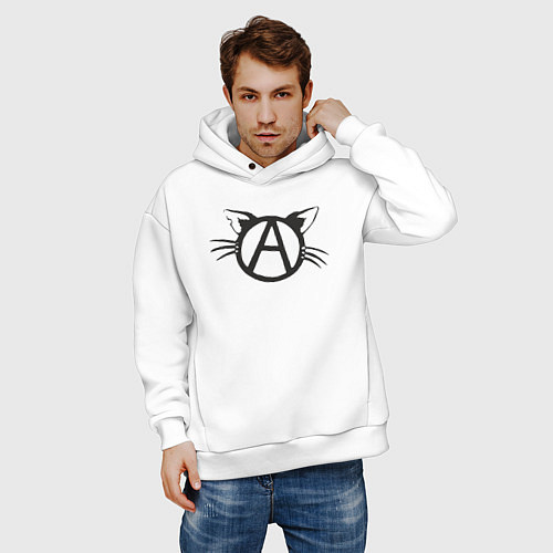 Мужское худи оверсайз Cat anarchy / Белый – фото 3