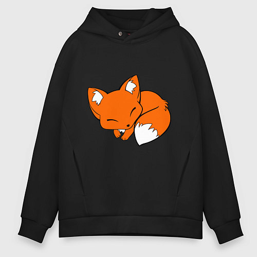 Мужское худи оверсайз Спящий лисёнок / Черный – фото 1