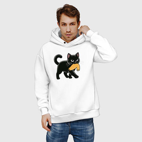 Мужское худи оверсайз Котик и парик Трампа / Белый – фото 3