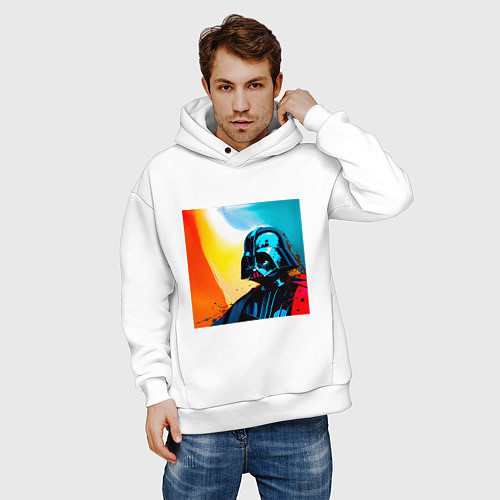 Мужское худи оверсайз Вейдер акварель / Белый – фото 3
