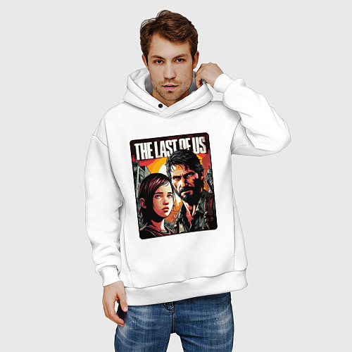 Мужское худи оверсайз Одни из нас - Джоэл и Элли постер / Белый – фото 3