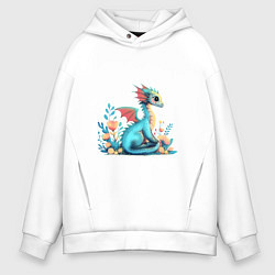 Толстовка оверсайз мужская Бирюзовый дракон, цвет: белый