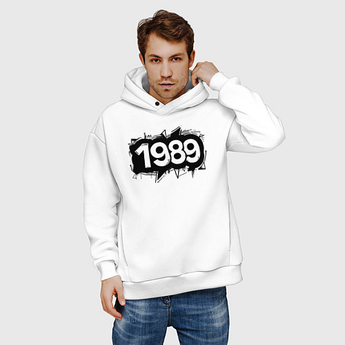 Мужское худи оверсайз Граффити 1989 / Белый – фото 3