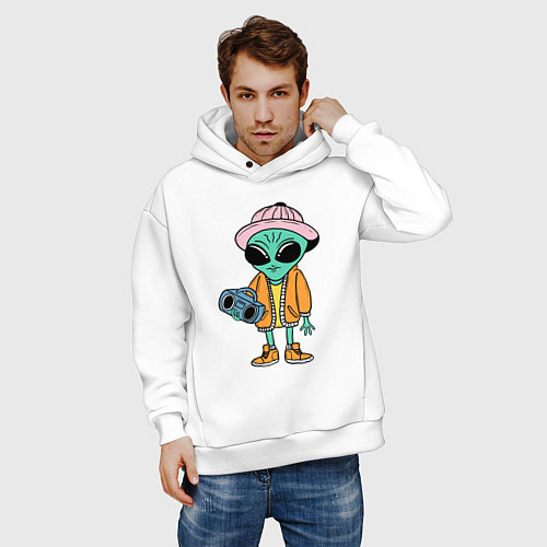 Мужское худи оверсайз Инопланетянин с магнитофоном / Белый – фото 3