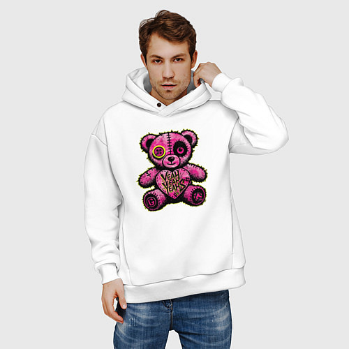 Мужское худи оверсайз Pink bear / Белый – фото 3