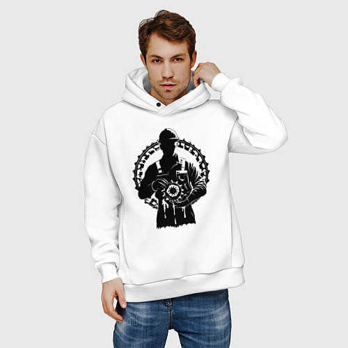 Мужское худи оверсайз Шестерня нефтяника / Белый – фото 3