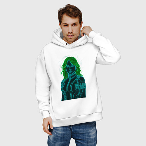 Мужское худи оверсайз Билли Айлиш из неоновых линий / Белый – фото 3