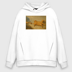 Толстовка оверсайз мужская Сотворение рыжего кота, цвет: белый
