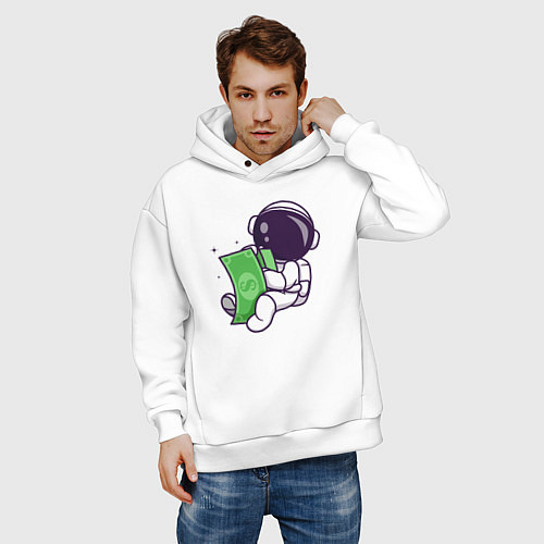 Мужское худи оверсайз Космонавт и доллары / Белый – фото 3