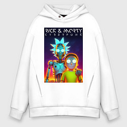 Толстовка оверсайз мужская Cyborg Rick and Morty - ai art fantasy, цвет: белый