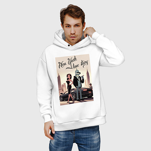 Мужское худи оверсайз Бендер в Нью-Йорке - любовная история / Белый – фото 3