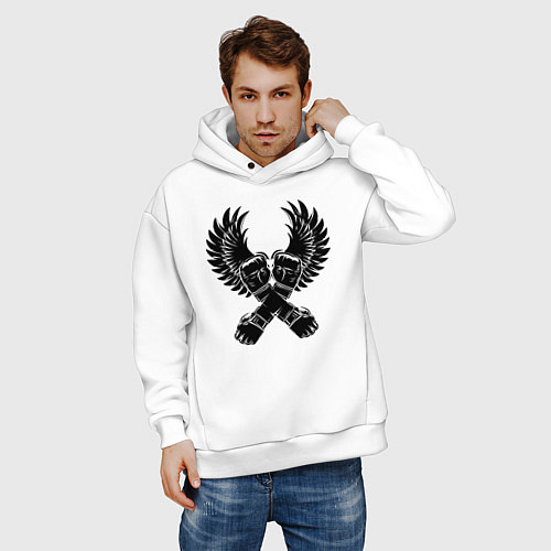 Мужское худи оверсайз ММА кулаки / Белый – фото 3