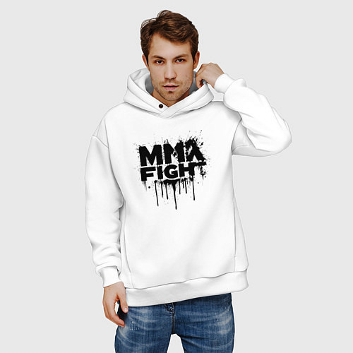 Мужское худи оверсайз MMA боец черной краской / Белый – фото 3