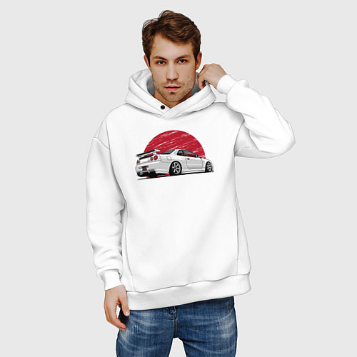 Мужское худи оверсайз Nissan Skyline art / Белый – фото 3