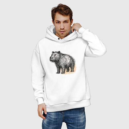 Мужское худи оверсайз Скетч Бегемот / Белый – фото 3