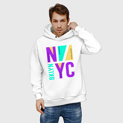 Мужское худи оверсайз Районы в городе Нью-Йорк / Белый – фото 3