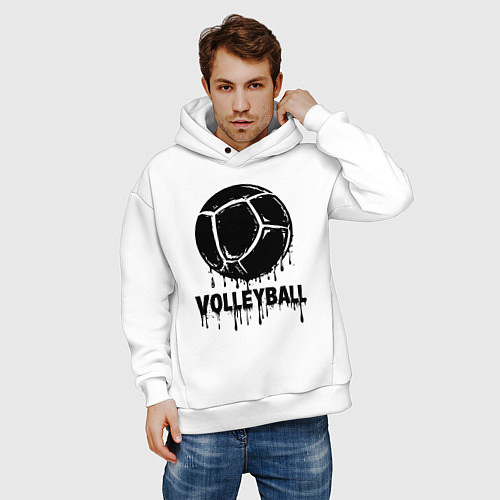 Мужское худи оверсайз Волейбол черной краской / Белый – фото 3