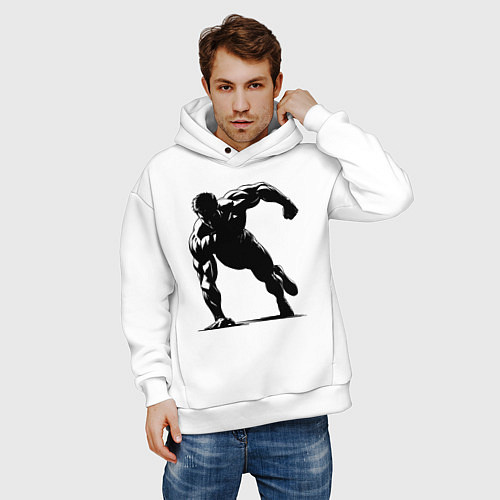 Мужское худи оверсайз Отжимание на одной руке / Белый – фото 3
