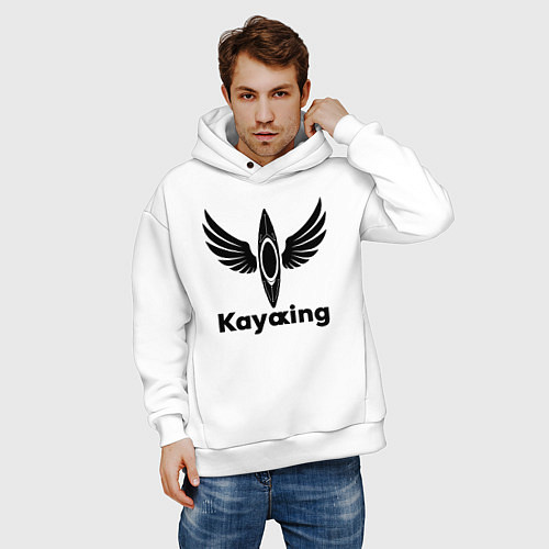 Мужское худи оверсайз Каякинг с крыльями / Белый – фото 3