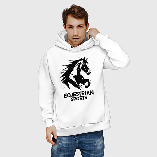 Мужское худи оверсайз Конный спорт динамичный скакун / Белый – фото 3