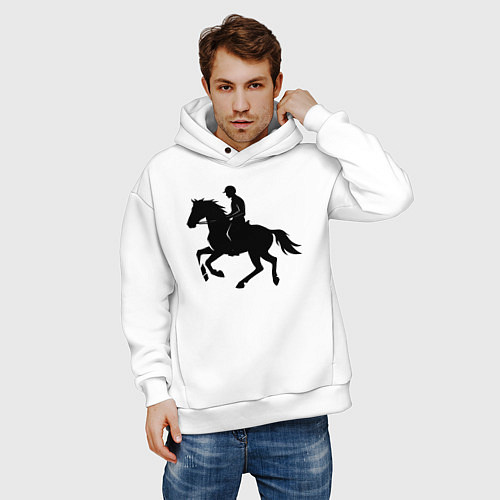 Мужское худи оверсайз Спортивный всадник на коне / Белый – фото 3