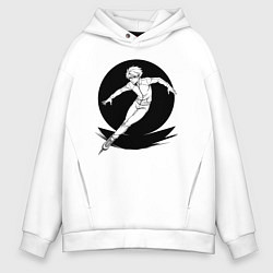 Толстовка оверсайз мужская Конькобежец аниме, цвет: белый