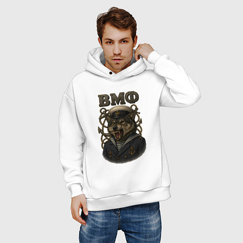 Мужское худи оверсайз ВМФ волк моряк / Белый – фото 3