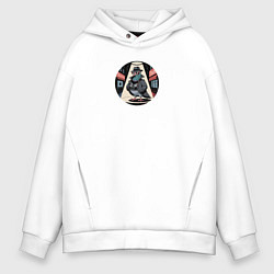 Толстовка оверсайз мужская Голубь шпион со старым фотоаппаратом - брейнрот Шп, цвет: белый