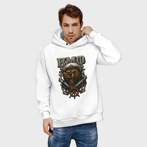 Мужское худи оверсайз ВМФ медведь / Белый – фото 3