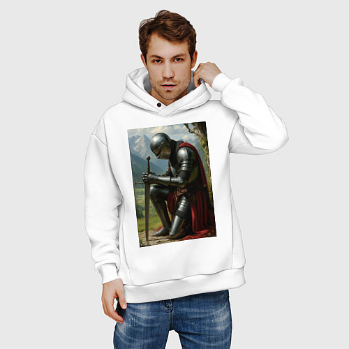 Мужское худи оверсайз Молитва рыцаря / Белый – фото 3