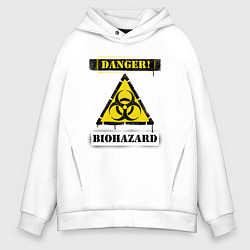 Толстовка оверсайз мужская Attention biohazard - danger, цвет: белый