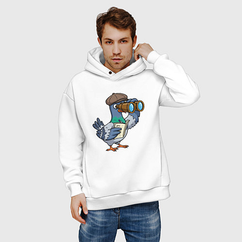 Мужское худи оверсайз Голубь с биноклем / Белый – фото 3