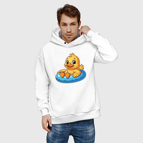 Мужское худи оверсайз Утенок в надувном круге / Белый – фото 3
