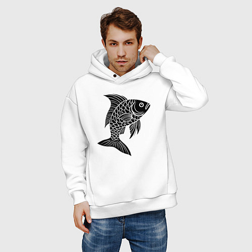 Мужское худи оверсайз Чешуйчатая рыба / Белый – фото 3